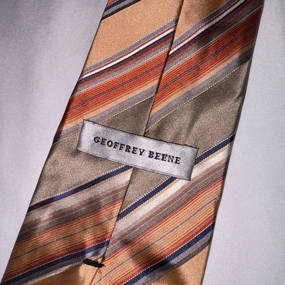 Geoffrey Beene Men’s Orange & Grey Striped 100% Silk Neck Tie